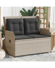Banc inclinable de jardin et coussins gris clair résine tressée | Mobilier & Déco