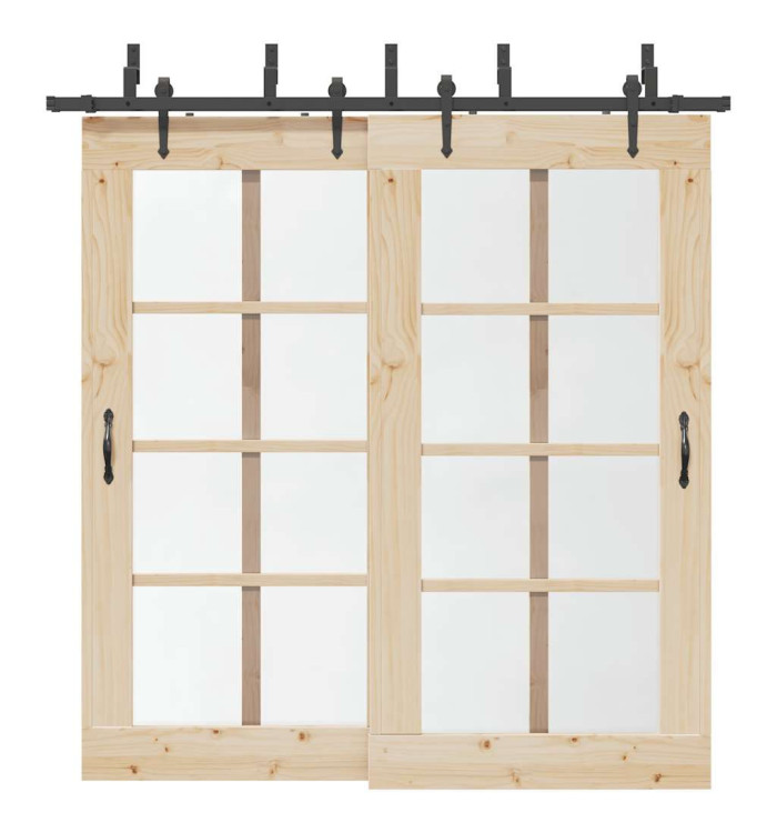 Kit de quincaillerie de porte coulissante 213,5 cm acier noir | Mobilier & Déco