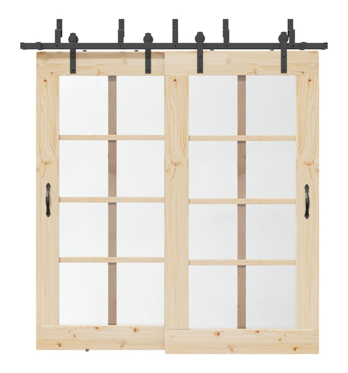 Kit de quincaillerie de porte coulissante 213,5 cm acier noir | Mobilier & Déco