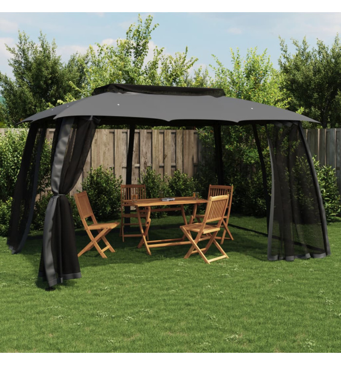 Tonnelle avec double toit et parois en filet anthracite acier | Mobilier & Déco