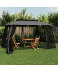 Tonnelle avec double toit et parois en filet anthracite acier | Mobilier & Déco