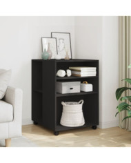 Table d'appoint avec roues noir 55x60x78 cm bois d'ingénierie | Mobilier & Déco