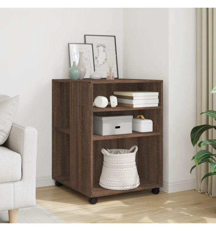 Table d'appoint avec roues chêne marron bois d'ingénierie | Mobilier & Déco