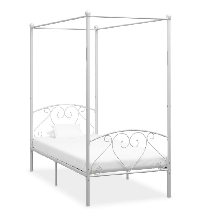 Cadre de lit à baldaquin sans matelas blanc métal 90x200 cm | Mobilier & Déco