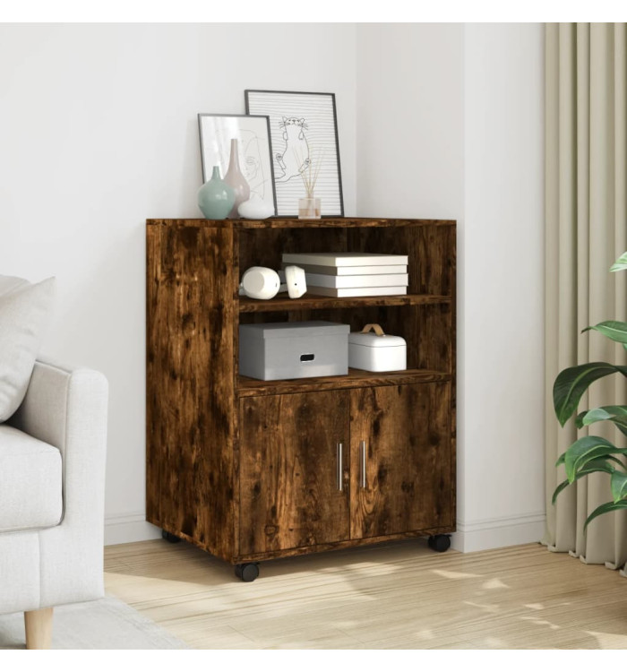 Armoire à roulettes chêne fumé 60x48x81 cm bois d'ingénierie | Mobilier & Déco