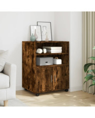 Armoire à roulettes chêne fumé 60x48x81 cm bois d'ingénierie | Mobilier & Déco