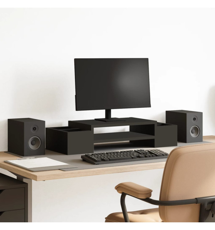 Support de moniteur avec rangement noir bois d'ingénierie | Mobilier & Déco