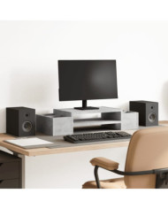 Support de moniteur avec rangement gris béton bois d'ingénierie | Mobilier & Déco