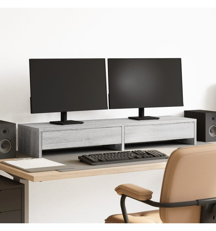 Support de moniteur avec tiroirs sonoma gris bois d'ingénierie | Mobilier & Déco