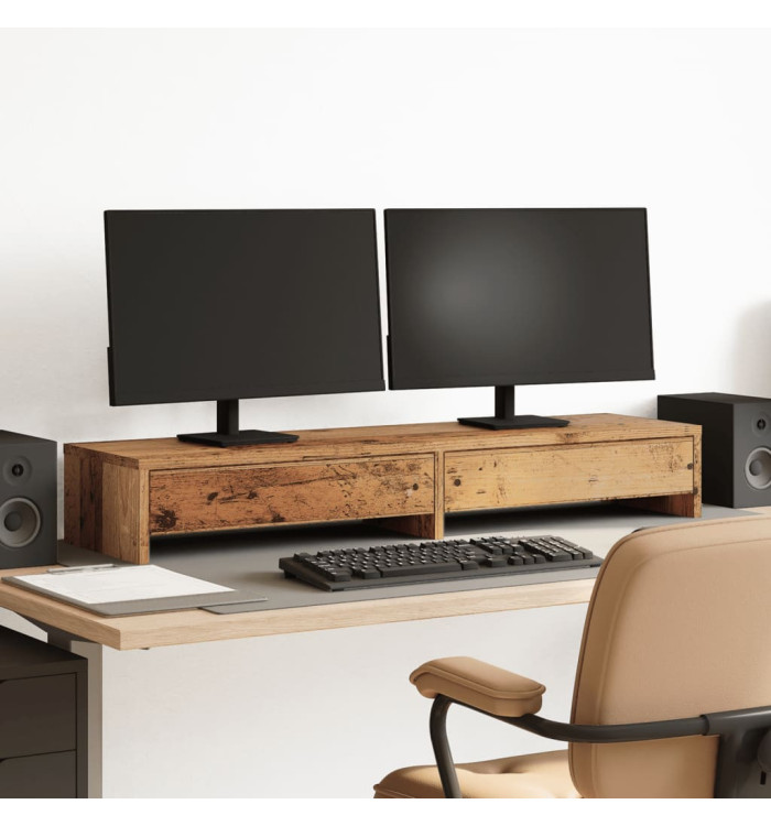 Support de moniteur avec tiroirs vieux bois bois d'ingénierie | Mobilier & Déco