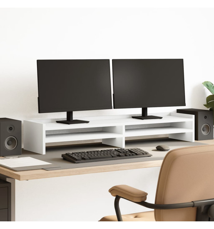 Support de moniteur blanc 100x24x16 cm bois d'ingénierie | Mobilier & Déco