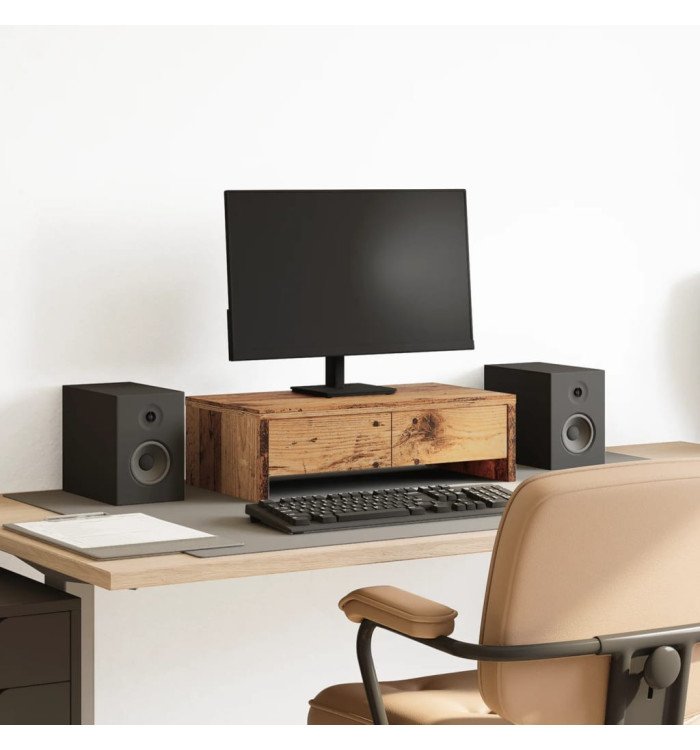 Support de moniteur avec tiroirs vieux bois bois d'ingénierie | Mobilier & Déco