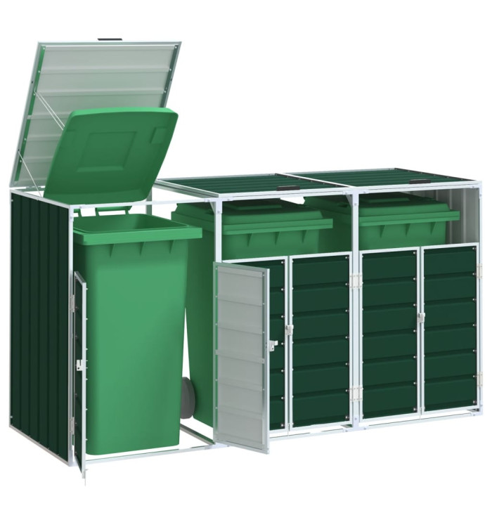 Rangement à roulettes pour poubelles pour trois bacs vert acier | Mobilier & Déco