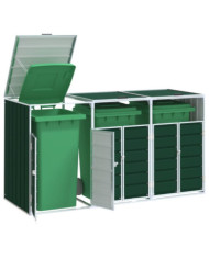 Rangement à roulettes pour poubelles pour trois bacs vert acier | Mobilier & Déco
