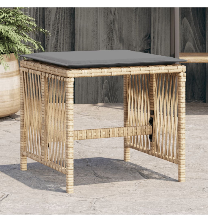 Tabourets jardin et coussins lot de 4 mélange beige 41x41x36 cm | Mobilier & Déco