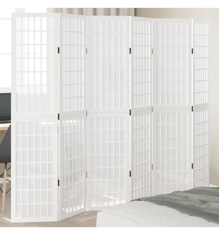Cloison de séparation 6 panneaux blanc bois de paulownia massif | Mobilier & Déco