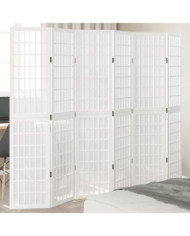 Cloison de séparation 6 panneaux blanc bois de paulownia massif | Mobilier & Déco