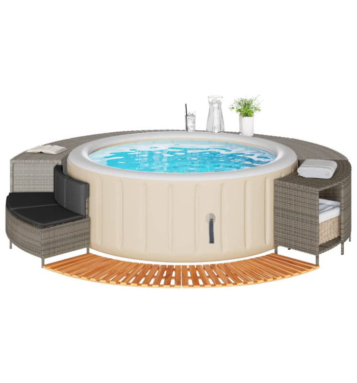 Cadre de bain à remous gris résine tressée bois massif d'acacia | Mobilier & Déco