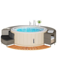 Cadre de bain à remous gris résine tressée bois massif d'acacia | Mobilier & Déco