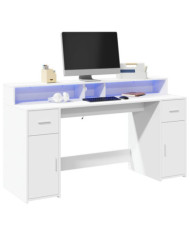 Bureau avec lumières LED blanc 160x55x91 cm bois d'ingénierie | Mobilier & Déco