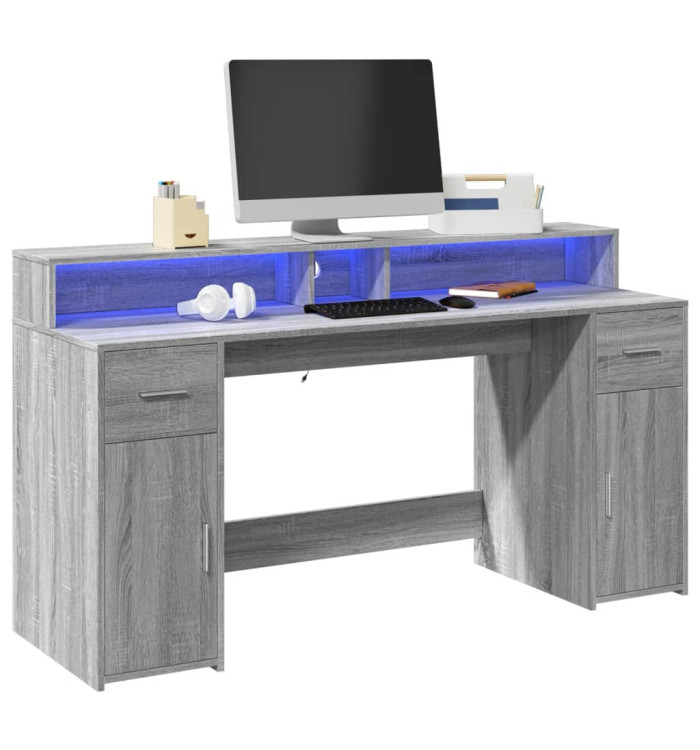 Bureau et lumières LED sonoma gris 160x55x91 cm bois ingénierie | Mobilier & Déco