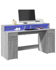 Bureau et lumières LED sonoma gris 160x55x91 cm bois ingénierie | Mobilier & Déco