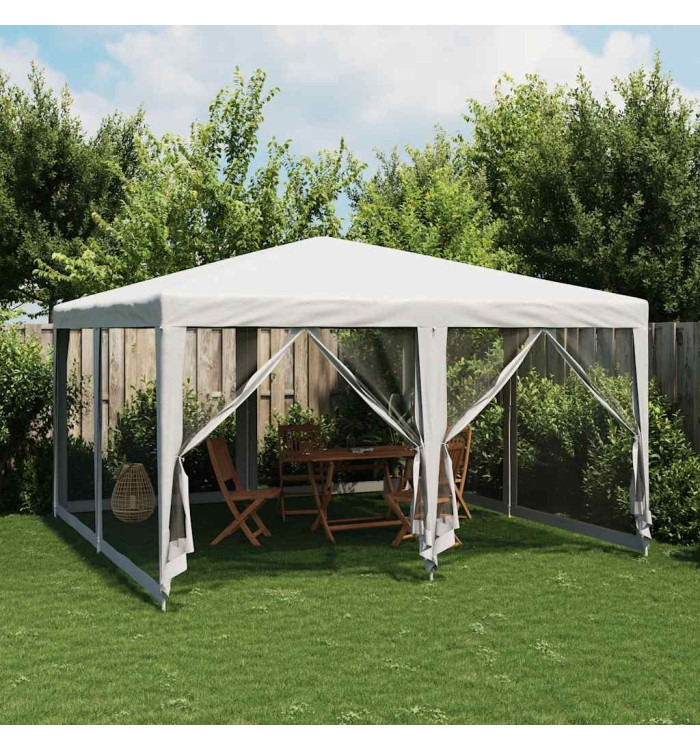 Tente de fête avec 8 parois latérales en maille blanc 4x4m PEHD | Mobilier & Déco