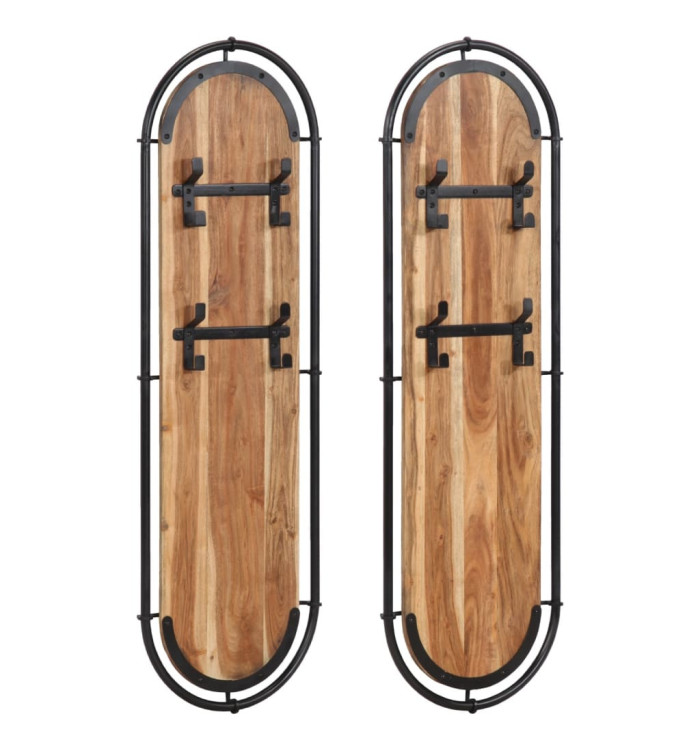 Porte-manteaux muraux et 4 crochets 2 pcs bois massif d'acacia | Mobilier & Déco