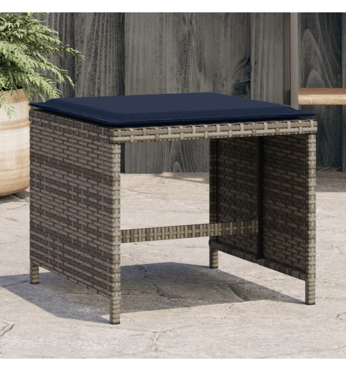 Tabourets de jardin avec coussins lot de 4 gris résine tressée | Mobilier & Déco