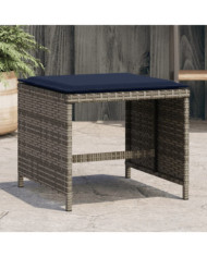 Tabourets de jardin avec coussins lot de 4 gris résine tressée | Mobilier & Déco
