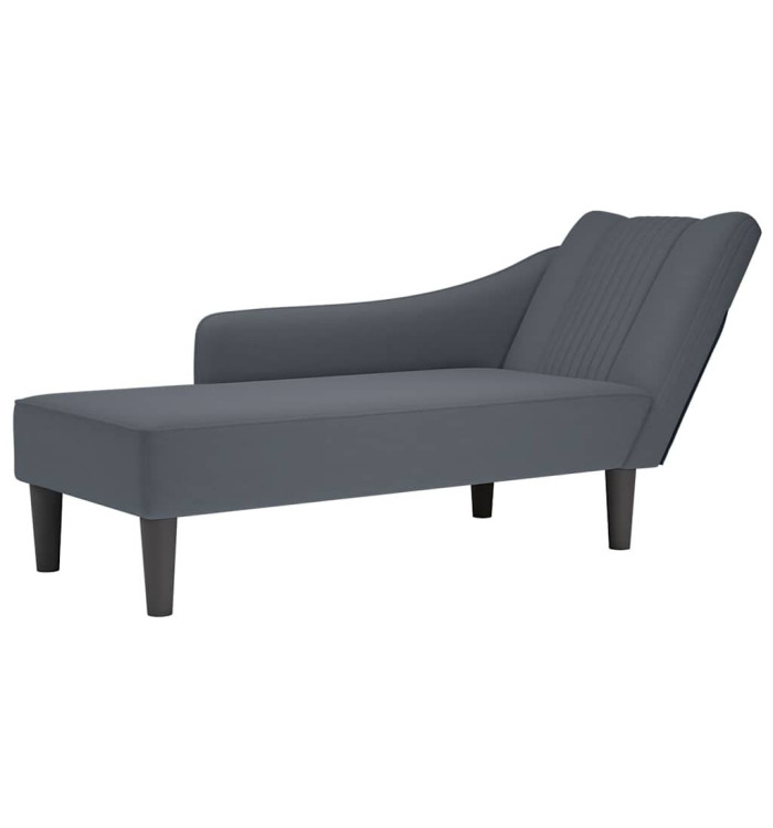 Fauteuil long avec accoudoir droit gris foncé velours | Mobilier & Déco