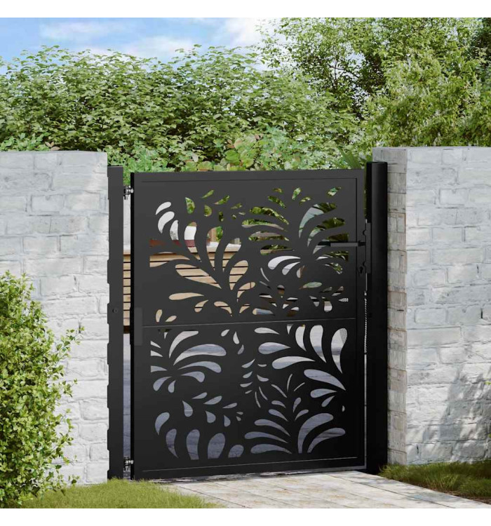 Portail de jardin noir 105x106 cm acier conception de vagues | Mobilier & Déco