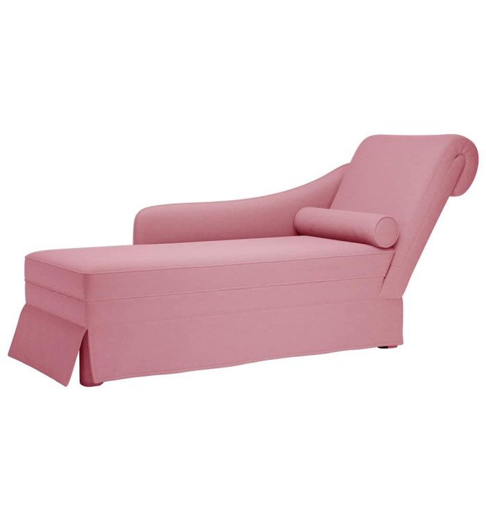 Fauteuil long avec traversin et accoudoir droit rose velours | Mobilier & Déco