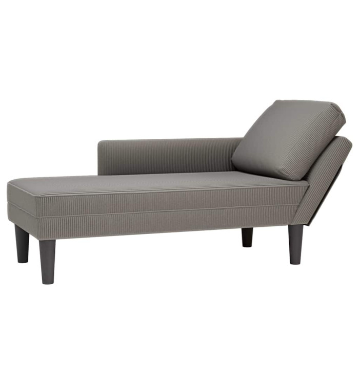 Chaise longue avec coussin gris clair tissu en velours côtelé | Mobilier & Déco