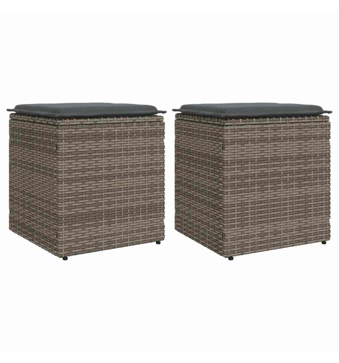 Tabourets jardin coussins lot de 2 gris 40x40x43 cm poly rotin | Mobilier & Déco