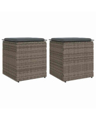 Tabourets jardin coussins lot de 2 gris 40x40x43 cm poly rotin | Mobilier & Déco