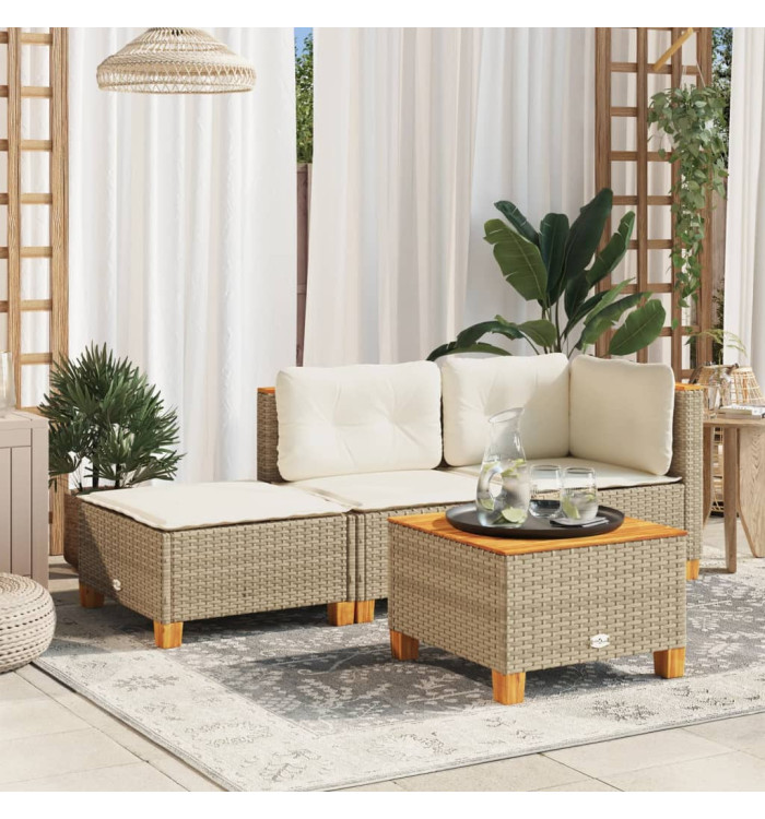 Tabouret de jardin et coussin beige 63,5x56x32cm résine tressée | Mobilier & Déco