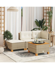 Tabouret de jardin et coussin beige 63,5x56x32cm résine tressée | Mobilier & Déco