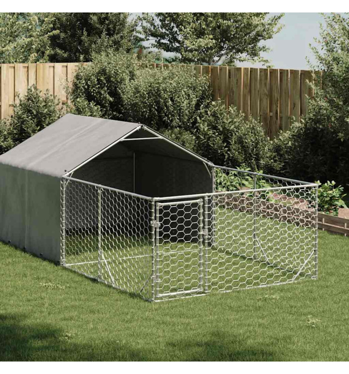 Niche d'extérieur pour chien enclos 4x2x1,5 m acier galvanisé | Mobilier & Déco