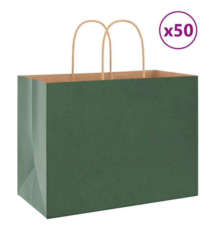 Sacs en papier 50 pcs avec poignées vert 32x17x25 cm | Mobilier & Déco