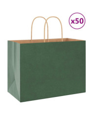 Sacs en papier 50 pcs avec poignées vert 32x17x25 cm | Mobilier & Déco
