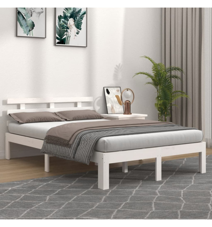 Cadre de lit sans matelas blanc bois massif 120x200 cm | Mobilier & Déco