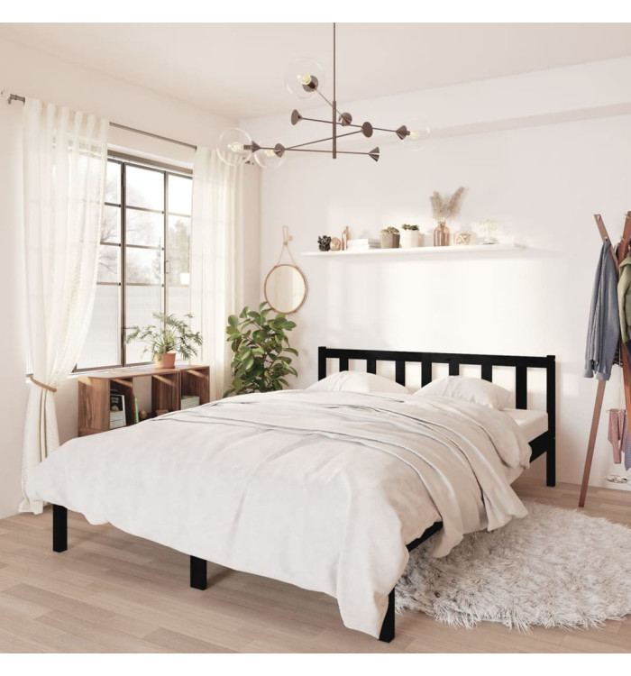 Cadre de lit sans matelas noir bois massif 140x190 cm | Mobilier & Déco
