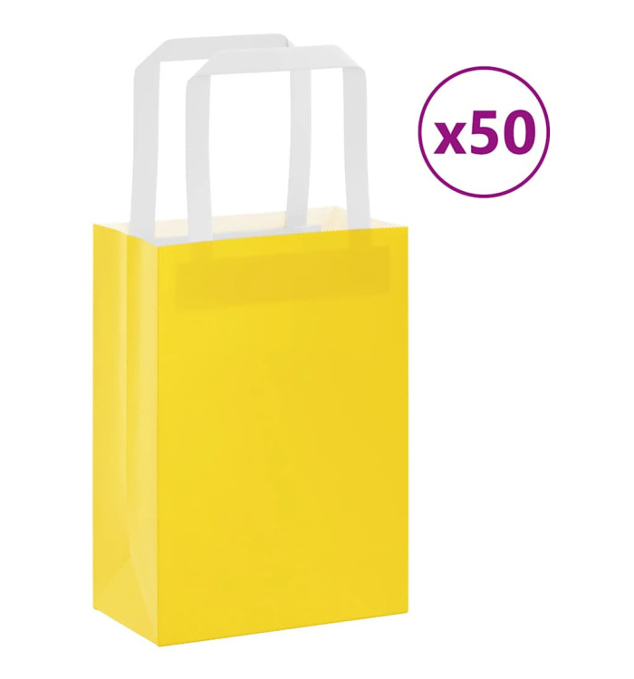 Sacs en papier 50 pcs avec poignées jaune 15x8x21 cm | Mobilier & Déco