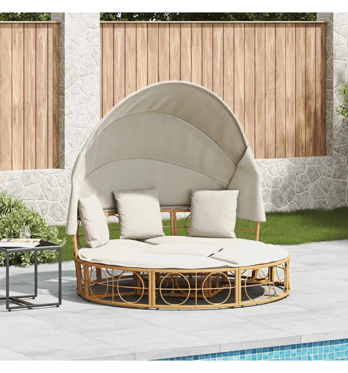Lit de repos d'extérieur avec auvent et coussins résine tressée | Mobilier & Déco