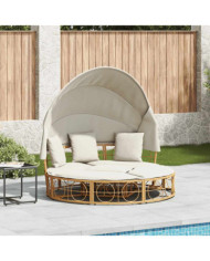 Lit de repos d'extérieur avec auvent et coussins résine tressée | Mobilier & Déco