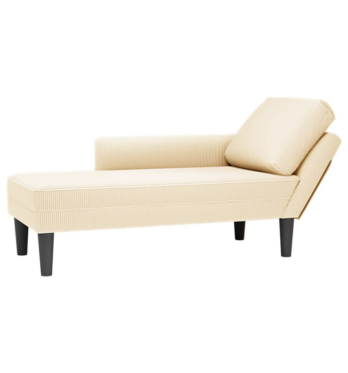 Chaise longue avec coussin crème tissu en velours côtelé | Mobilier & Déco