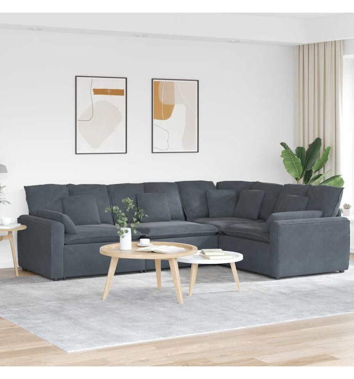 Canapé modulaire avec coussins en velours gris foncé | Mobilier & Déco