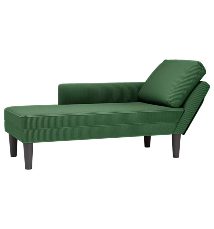 Chaise longue avec coussin vert jungle tissu en velours côtelé | Mobilier & Déco