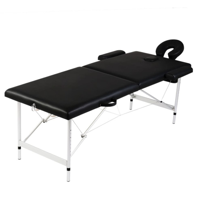 Table de massage pliable Noir 2 zones avec cadre en aluminium | Mobilier & Déco